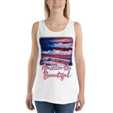 Clothing - American Flag Seascape Customizable Unisex Tank Top by Paint With Josh