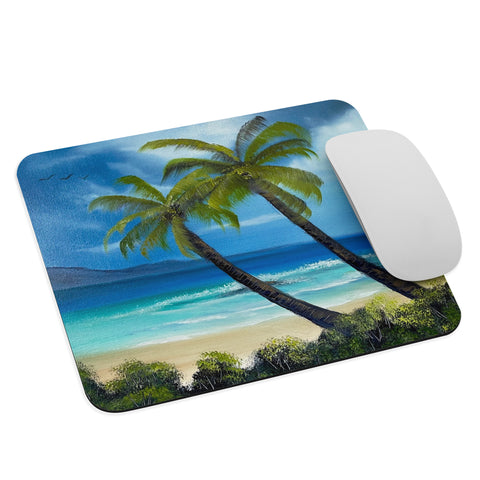 Mouse Pad - Paradise Island Palm Trees Seascape by Paint With Josh