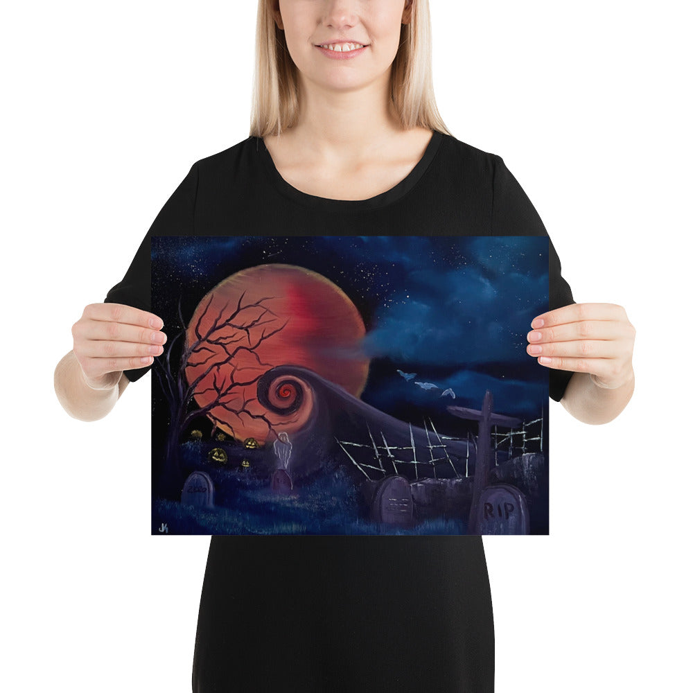 Poster Print - Haunted Nightmare Graveyard - by PaintWithJosh